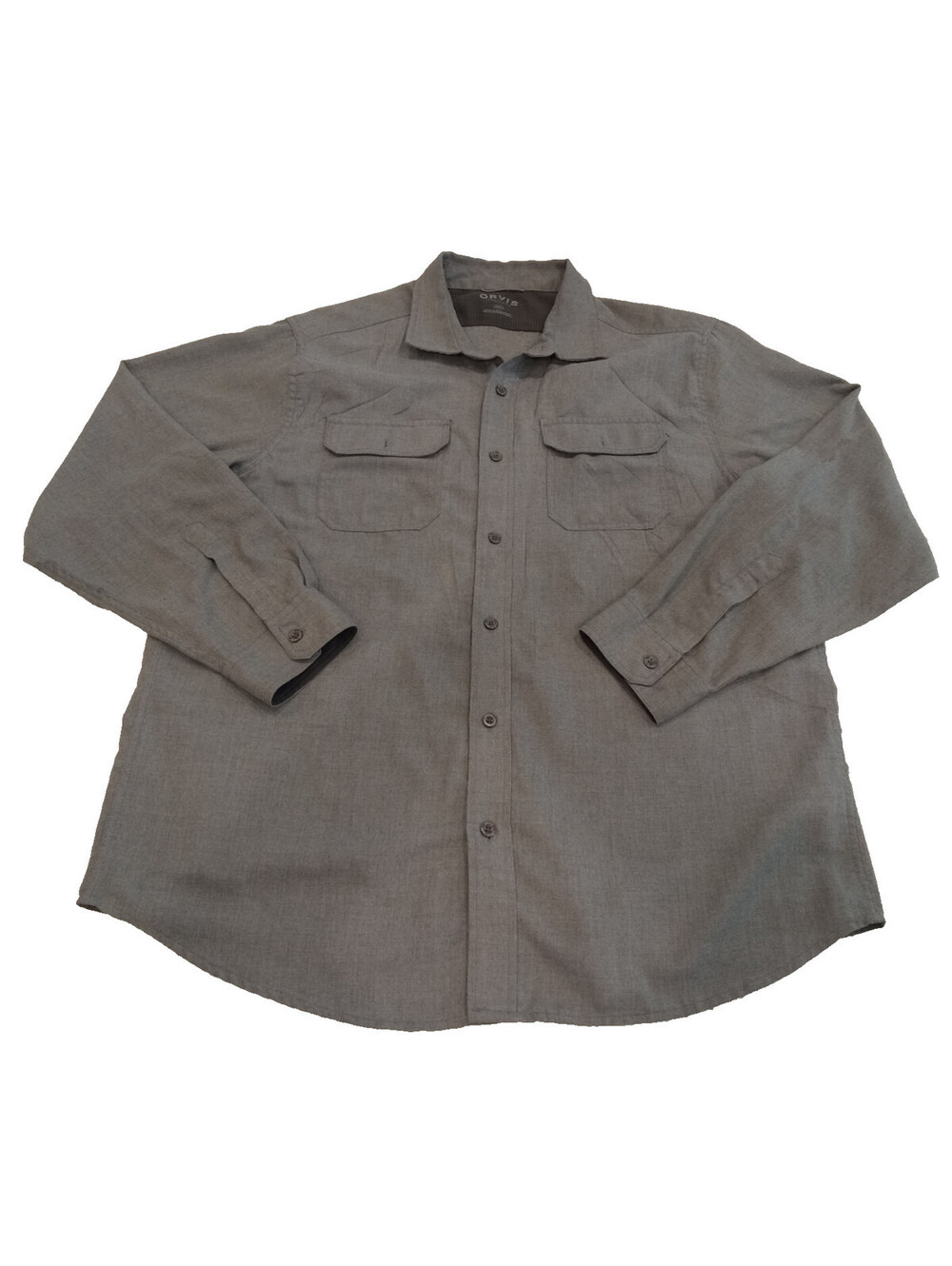 Orvis Shirt Mens XXL Gray Solid Long Sleeve Two Pocket Button Up Trail Flannel